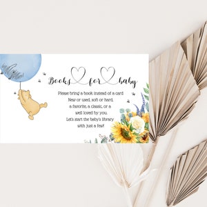 Livres pour bébé aquarelle tournesol classique Winnie l'ourson carte de demande de livre pour bébé, encart pour carte d'invitation, baby shower numérique garçon, A222