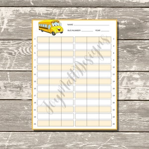 School Bus Seating Chart, School Bus Drivers, Teacher Bus Chart, Back To School, Digital School Bus Chart, Printable