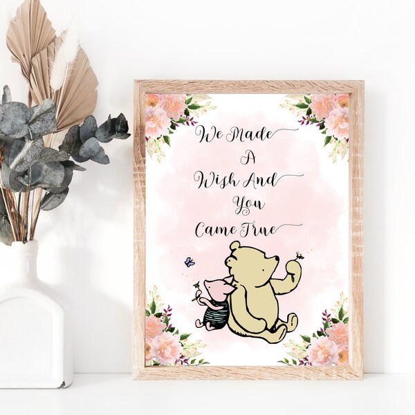 Winnie the Pooh, We Made A Wish And You Came True, New Baby, Baby Shower, Nursery, Digital Download, Printable, 8 x10, New Mom, Gift, Piglet