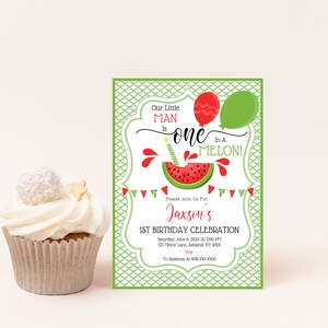 Our Little Man Is One In A Melon Watermelon Boy Birthday Invitation, First Birthday, Printable Personalized Digital Invitation, A226