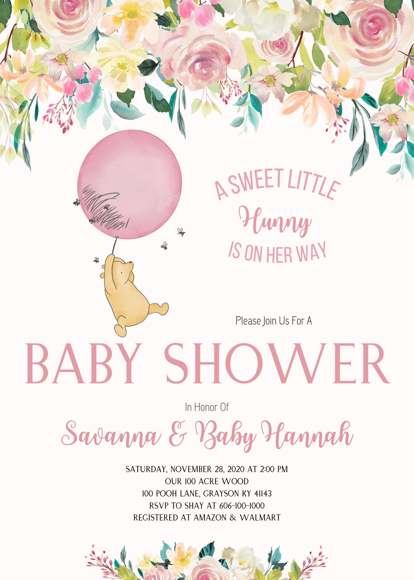 Winnie the Pooh Baby Shower Invitation Girl Baby Shower | Etsy