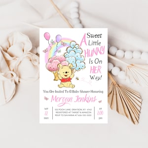 Baby Winnie the Pooh Baby Shower Einladung, eine süße kleine Hunny ist auf ihrem Weg, Mädchen-Babyparty, personalisierte, digitale Einladung, A129