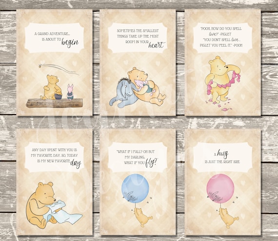 Classic Winnie the Pooh Quotes, Set of 6, Nursery Wall Art, Baby