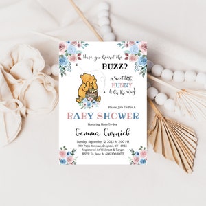Have You Heard The Buzz A Sweet Little Hunny Is On The Way Gender Neutral Winnie The Pooh Baby Shower Invitation, Digital Invitation, A167