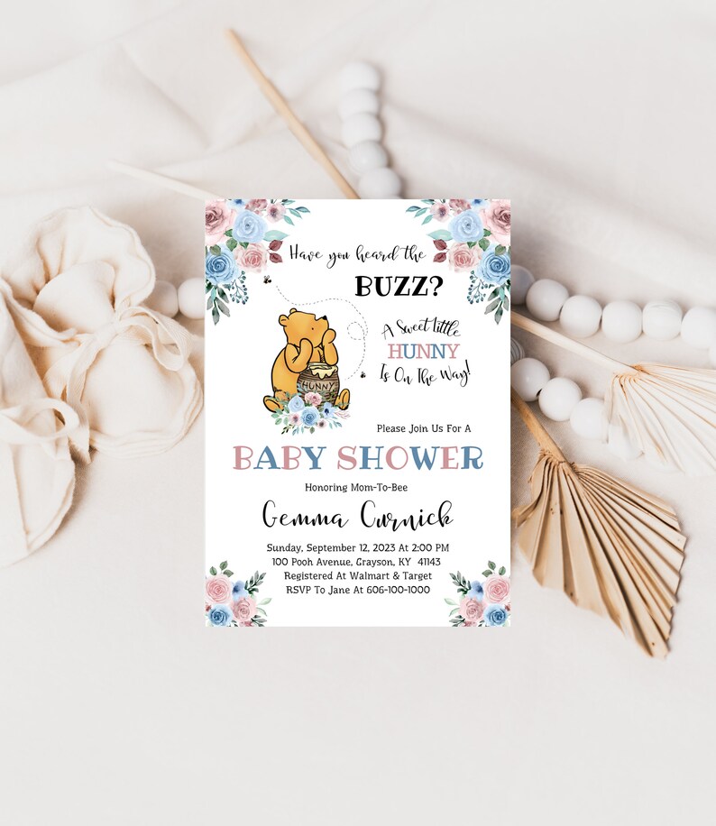 Have You Heard The Buzz A Sweet Little Hunny Is On The Way Gender Neutral Winnie The Pooh Baby Shower Invitation Digital