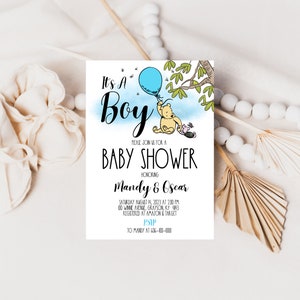 Winnie The Pooh Baby Shower Invitation, Pooh and Piglet, Printable, Personalized, Digital Invitation, A171