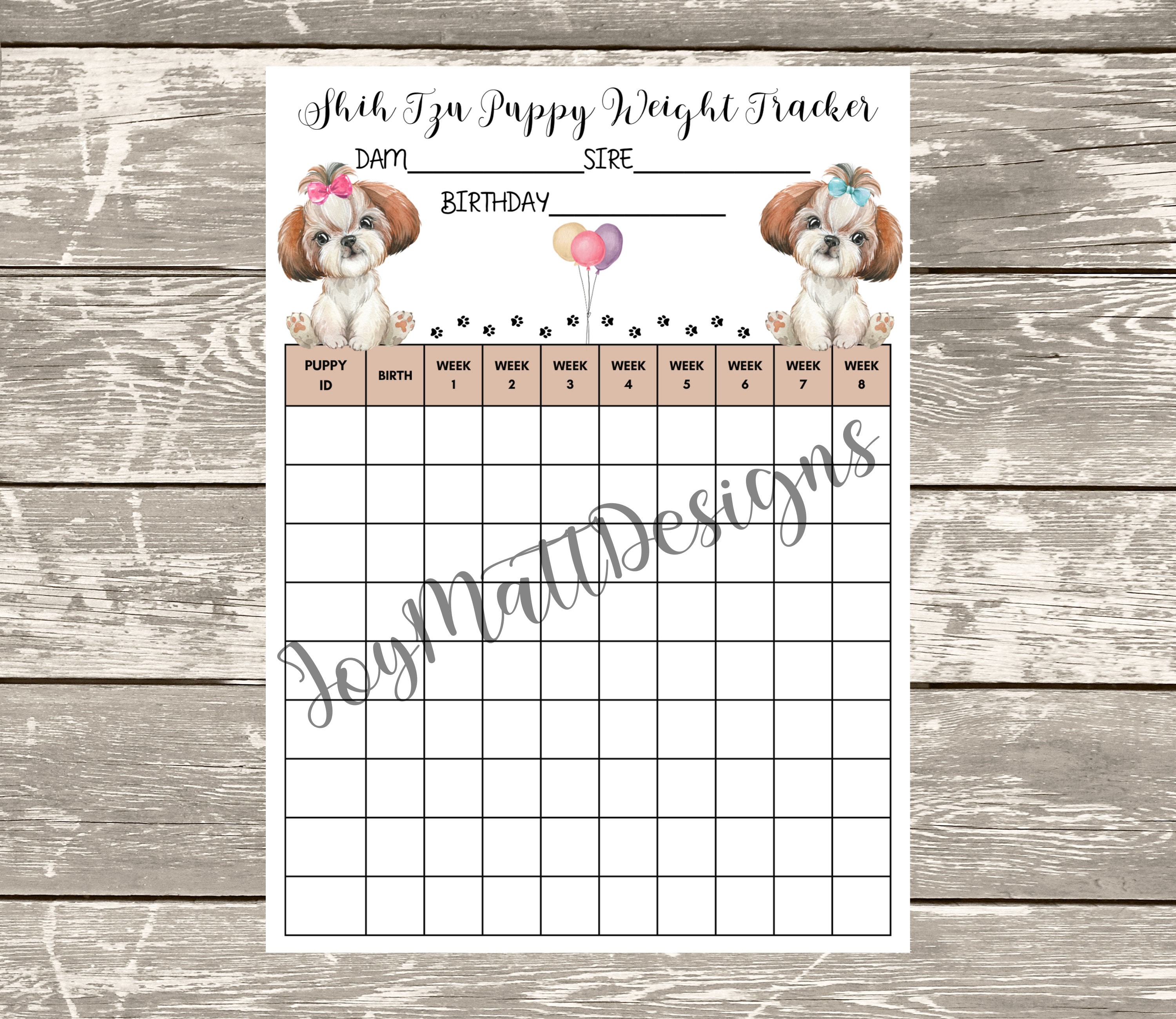 Shih Tzu Puppy Weight Tracker Growth Charts Puppy Weight Etsy