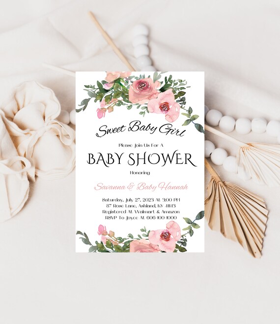Pink Watercolor Floral Sweet Baby Girl Shower Invitation Etsy