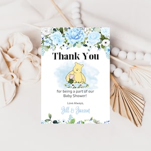 Klassieke Winnie de Poeh en Knorretje Baby Shower Bedankkaart, gepersonaliseerde, digitale uitnodigingen, A150