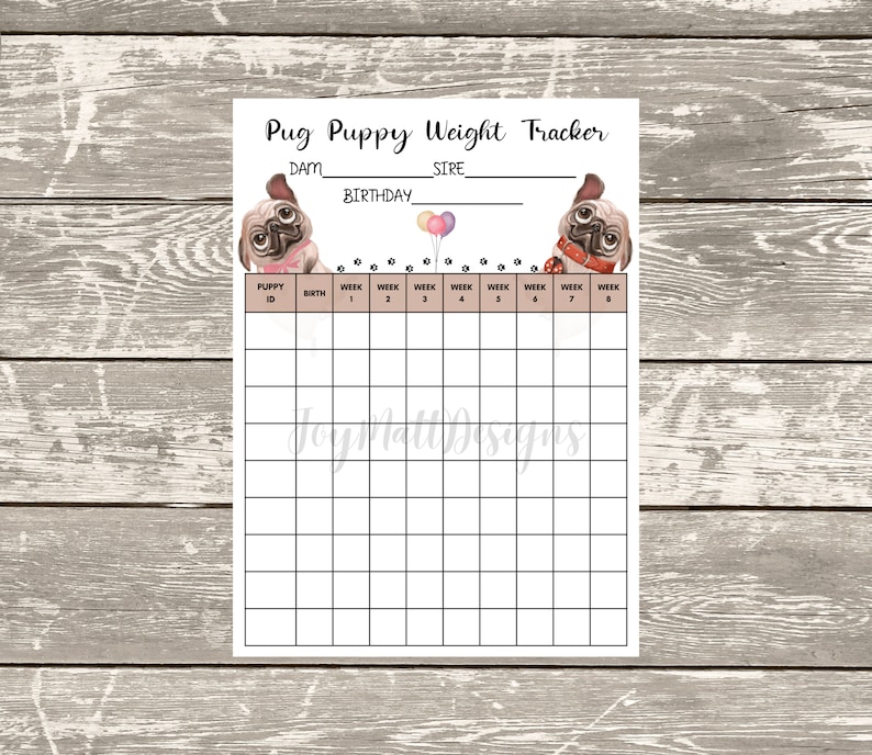 Pug Puppy Weight Tracker Growth Charts Puppy Weight Tracker Etsy