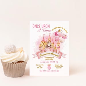 Once Upon A Time In A Land Not So Far Away Princess Castle verjaardagsuitnodiging, prinsessenfeest, meisje roze uitnodiging, digitaal gepersonaliseerd, A301