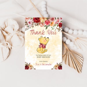 Carte de remerciement pour baby shower Winnie l'ourson, téléchargement numérique, A169 personnalisé