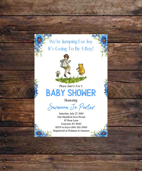 Set Of 4 Classic Winnie The Pooh Baby Shower Invitation Boy Etsy