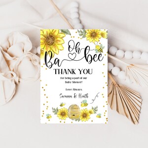 Cartão de agradecimento Oh Ba-Bee para chá de bebê, girassóis aquarela, cartão de agradecimento digital neutro de gênero, personalizado, A102
