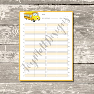 Grafico dei posti a sedere dello scuolabus, Autisti dello scuolabus, Grafico dell&#39;autobus per insegnanti, Ritorno a scuola, Grafico dello scuolabus digitale, stampabile