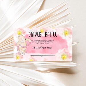 Roze bloemen aquarel Winnie de Poeh We Can Bearly Wait babyshower uitnodigingskaart invoegen, uitbreidingskaart, digitale instant download, A242