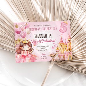 Cinq et fabuleux invitation d'anniversaire de cinq ans et fabuleux, fête de princesse, invitation fille rose, cinquième, numérique, personnalisé, A281
