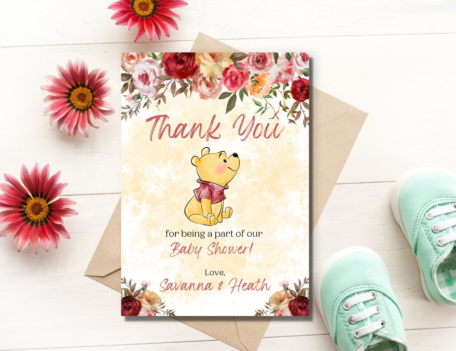 Winnie the Pooh Baby Shower Thank You Card Girl Baby Shower Etsy