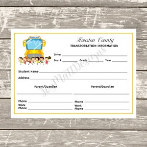 Transporte de autobús escolar personalizado / Tarjeta de información del estudiante, Conductores de autobuses escolares, Tabla de autobuses de maestros, Regreso a la escuela, Digital, Imprimible