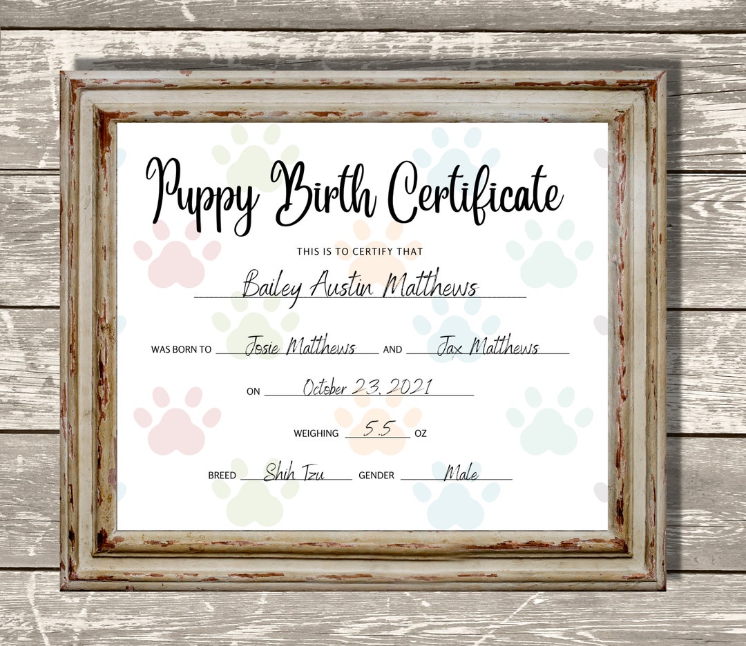 Puppy Birth Certificate, Breeder Birth Forms, Gift for New Dog Owner ...