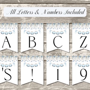 Dusty Blue Floral Watercolor Diapers & Wipes Baby Shower Banner, Printable Digital Banner, Welcome Baby Banner, Instant Download, A259