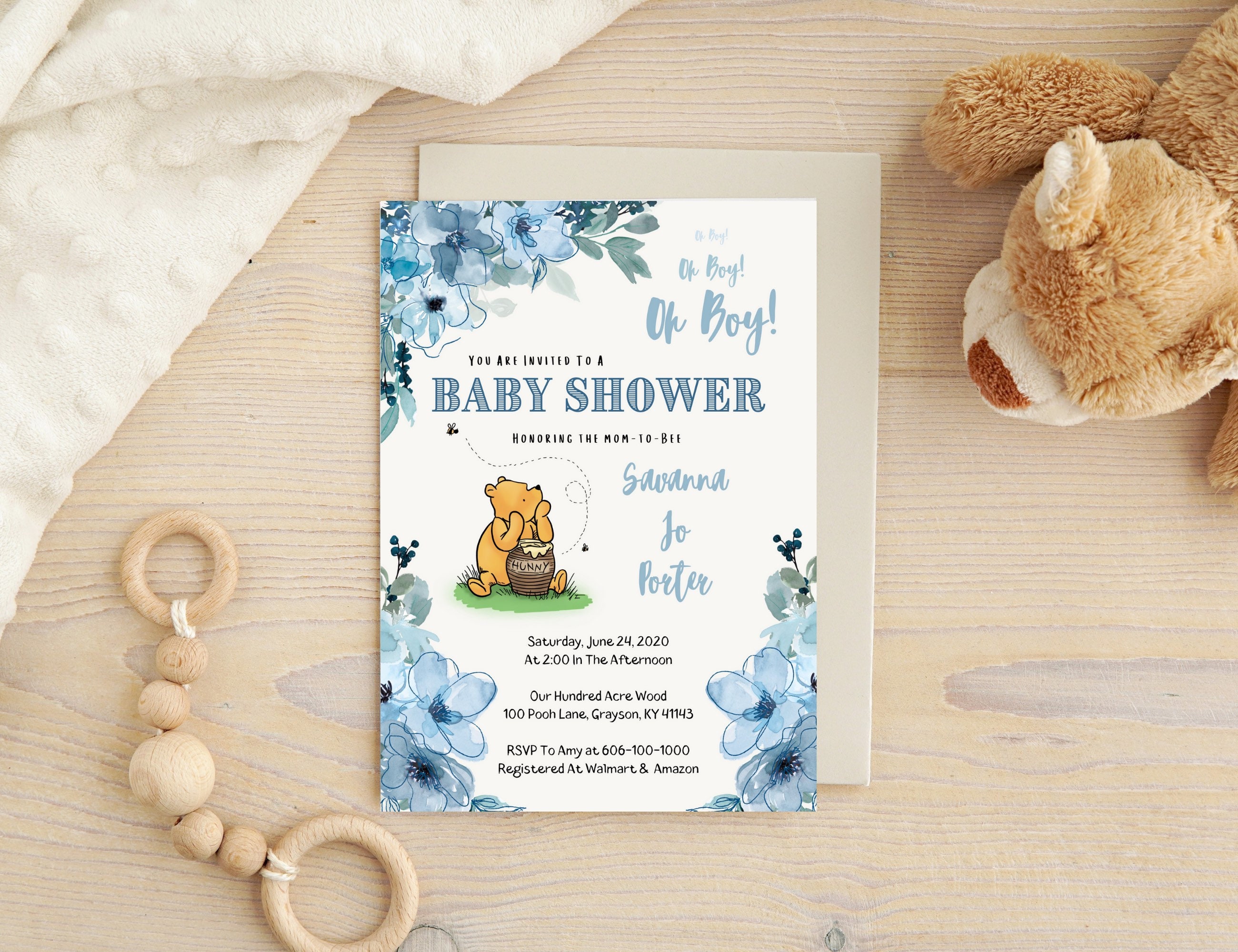 Classic Winnie The Pooh Baby Shower Invitation Boy Baby Etsy