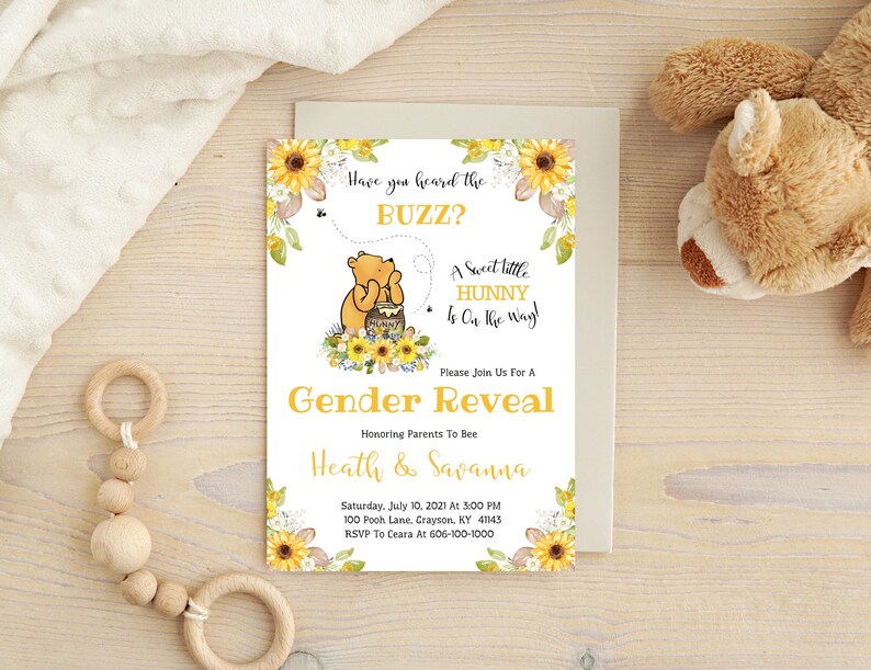 Classic Winnie the Pooh Gender Reveal Invitation Watercolor Etsy