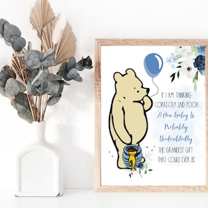 Classic Winnie The Pooh Quote, Nursery, New Baby, Baby Shower Gift, Digital Download Or Mailed Print, A New Baby Is The Grandest Gift