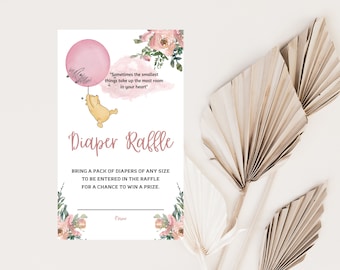 Classic Winnie The Pooh Baby Shower Diaper Raffle Card Insert, Diaper Raffle,Pooh Quote, Girl Baby Shower Add-on Card Instant Download, A147