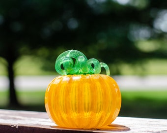 Small Yellow and Green Glass Pumpkin