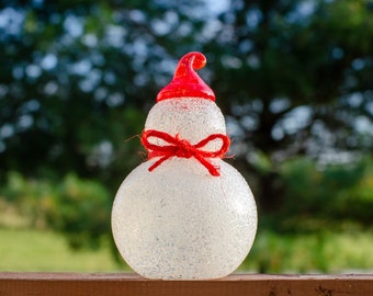 Large Glass Snowman with a Red Hat