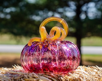 Cranberry and Gold Glass Pumpkin