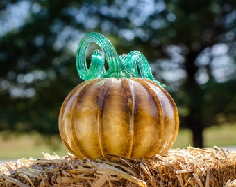 Brown and Emerald Glass Pumpkin