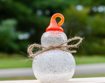 Small Glass Snowman with Orange Hat