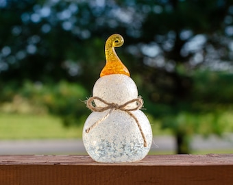 Small Glass Snowman with Amber Hat