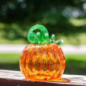 Small Orange and Green Glass Pumpkin
