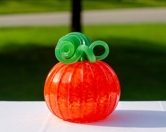 Small Opaque Orange and Green Glass Pumpkin