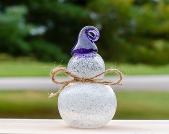 Small Glass Snowman with Purple Hat