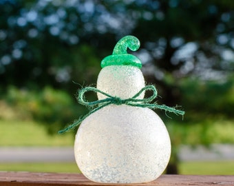 Medium Glass Snowman with Green Hat