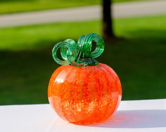 Small Opaque Orange with Transparent Green Glass Pumpkin