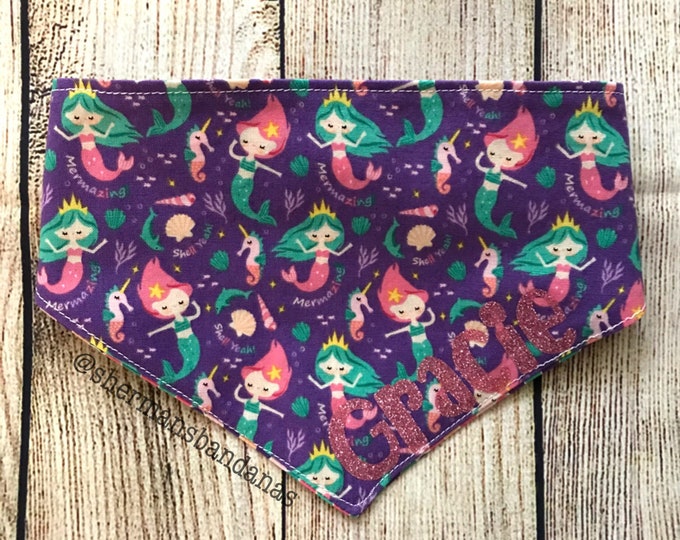 Mermaid Bandana Tie and Snap Bandana. Reversible Bandana Pet Bandana Dog Bandana