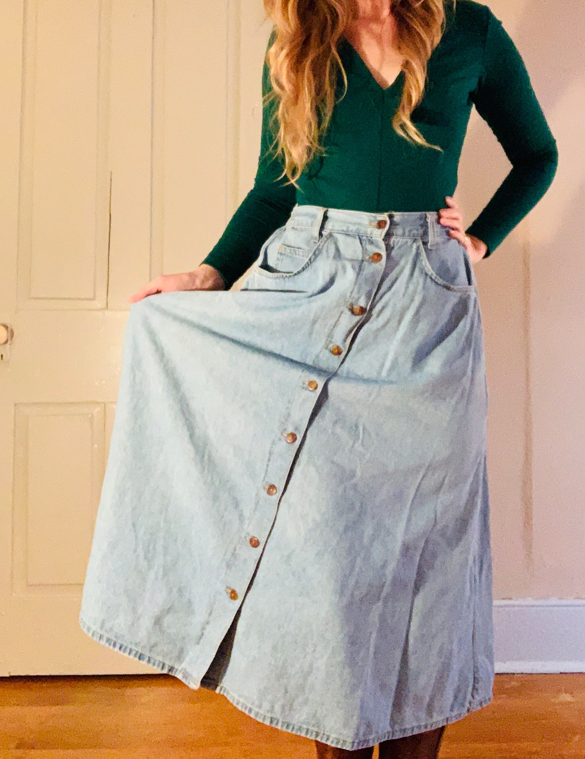 Mid Calf Denim Skirt Etsy Canada