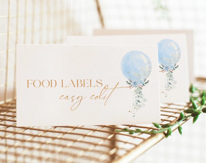 Printable Baby Shower Food Label Cards, It's A Boy Blue Balloons Tent ...