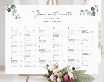 Printable Wedding Seating Chart Template, Alphabetical Wedding Seating Plan, Wedding Seating Sign, OM-022, Printable Wedding Seating Chart