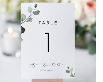Printable Wedding Table Numbers, Eucalyptus Wedding Table Numbers, Wedding Table Number Cards, OM-022, Wedding Table Number Template,