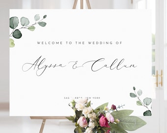 Printable Wedding Welcome Sign, Eucalyptus Wedding Sign Template, Editable Wedding Sign, Large Wedding Welcome Sign, OM-022,Instant Download