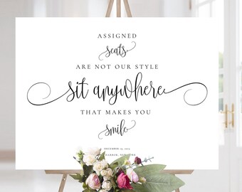 no assigned seating wedding sign Sit Anywhere Wedding Sign Template, Open Seating Sign, Assigned Seats Are Not Our Style, OM-052, Modern Wedding Sign, Printable, Editable