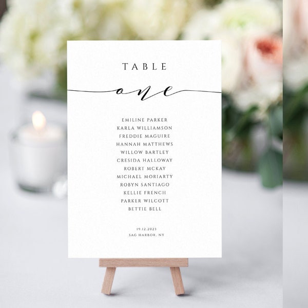 Wedding Seating Cards Template, Wedding Table Numbers with Names, Seating Cards for Wedding, Printable, Editable, List, Script, Calligraphy