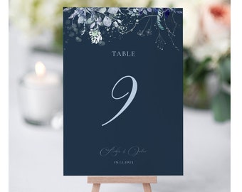 Navy Table Number Cards, Wedding Table Numbers Template, Wedding Table Number Cards, OM-042, Elegant, Printable, Instant Download, Blue