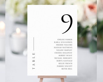 Modern Wedding Seating Cards Template, Wedding Table Numbers with Names, Seating Cards for Wedding, Printable, Editable, OM-055, Minimalist